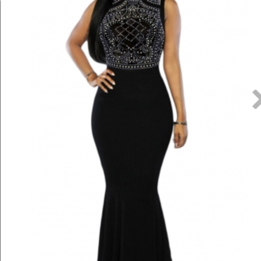 Classic New Rhinestone all black dress!! Size Large